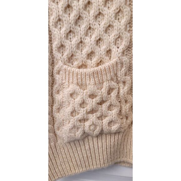 Irish 100% Wool Arancrafts Cream White Cable Knit Button Cardigan Sweater Sz. M - Picture 5 of 10